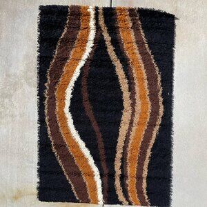 BELLE RYA Black Brown Wool Scandinavian UNUSED Mid Century Modern Danish Rug